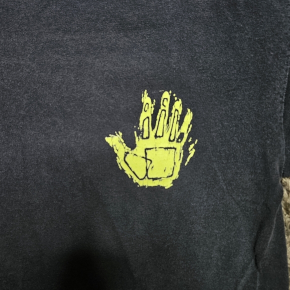 Vintage 80's Body Glove Graphic Neon Yellow Green Big Hand T-shirt Size L USA - Picture 5 of 10
